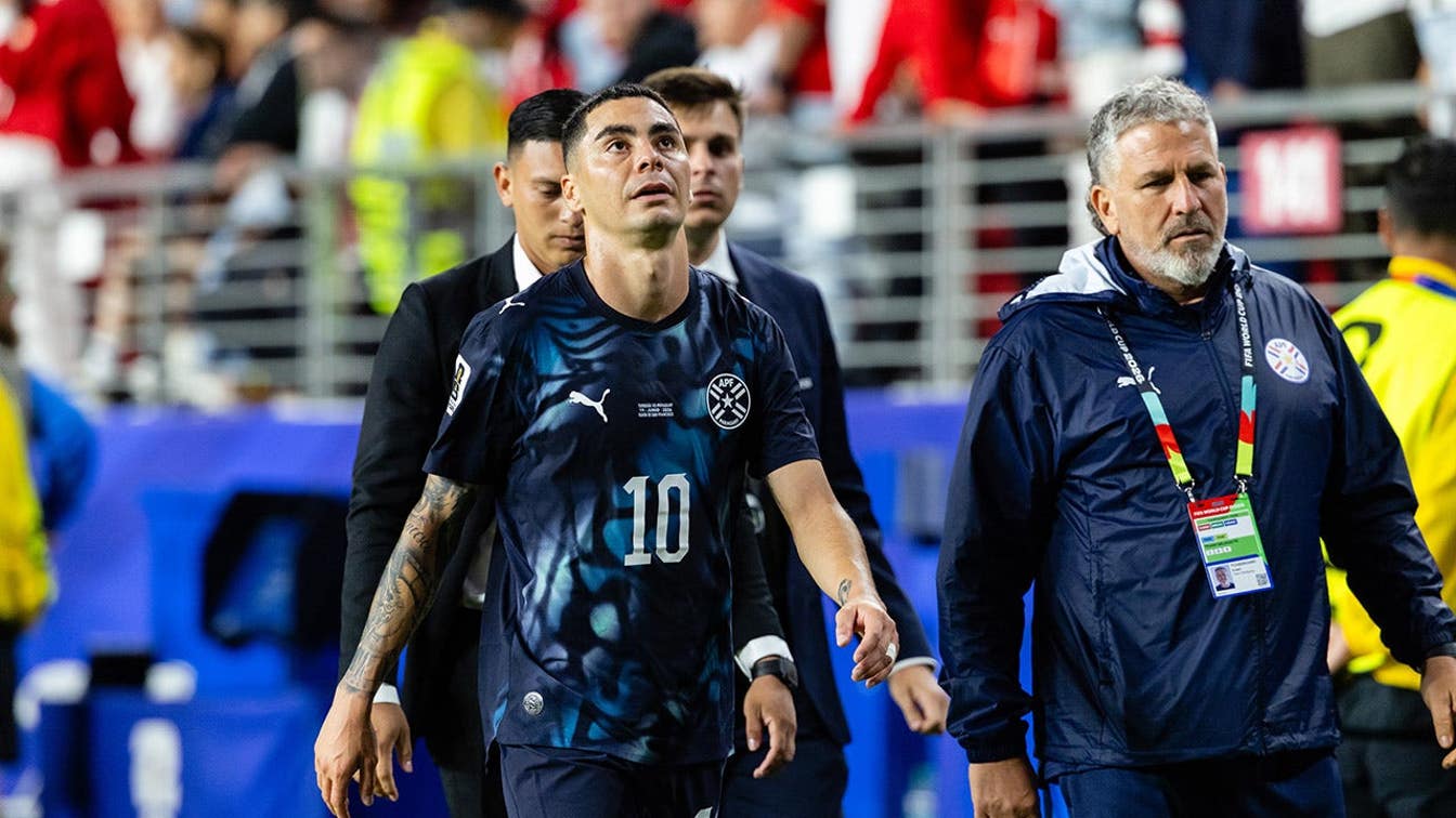 Paraguay’s Miguel Almiron becomes first player ejected under FIFA’s new mouth-covering rule at World Cup