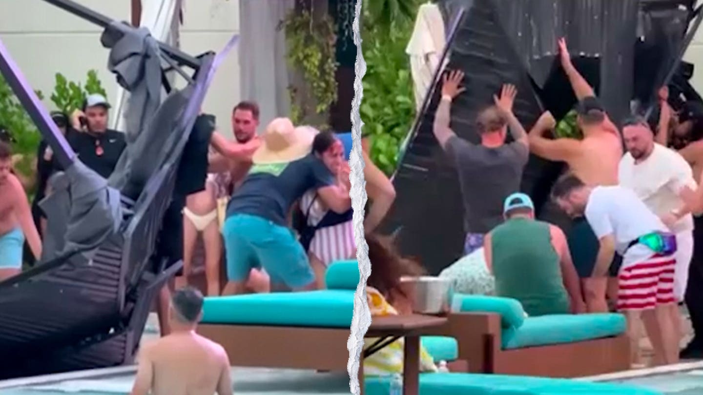 Escena aterradora se desarrolla cuando el marco de la cabaña de metal se estrella en el área de la piscina del casino lleno