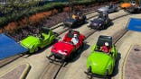 Autopia cars driving inside Tomorrowland at Disneyland in Anaheim, California