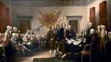 Painting showing the Committee of Five presenting the draft of the Declaration of Independence