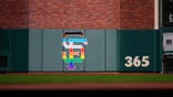 Special pride month logo displayed at Oracle Park in San Francisco