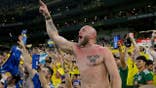Fans of Sweden celebrating at Monterrey Stadium in Guadalupe, Mexico.