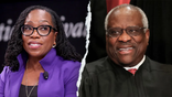 Side by side image with Justice Kentanji Brown Jackson on the right and Justice Clarence Thomas on the left