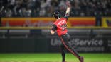 Chicago White Sox center fielder Tristan Peters rounding bases at Rate Field