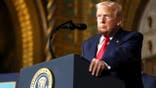 Trump speaks to reporters at Mar-a-Lago announcing new battleship program.