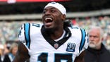 Xavier Legette of the Carolina Panthers reacting on the field at Lincoln Financial Field.