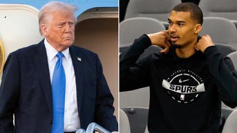 Trump reacts to Wembanyama's crossed arms during national anthem before Game 1 - Fox News