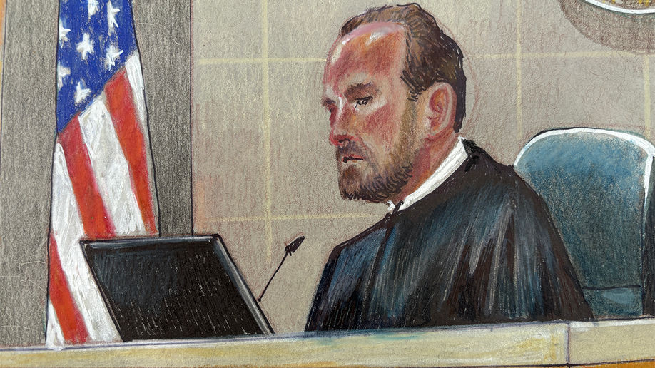 Judge John Roach presides over the Karmelo Anthony murder trial in a courtroom sketch
