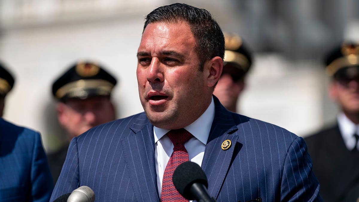Rep. Anthony D'Esposito speaks at a news conference outside the U.S. Capitol.