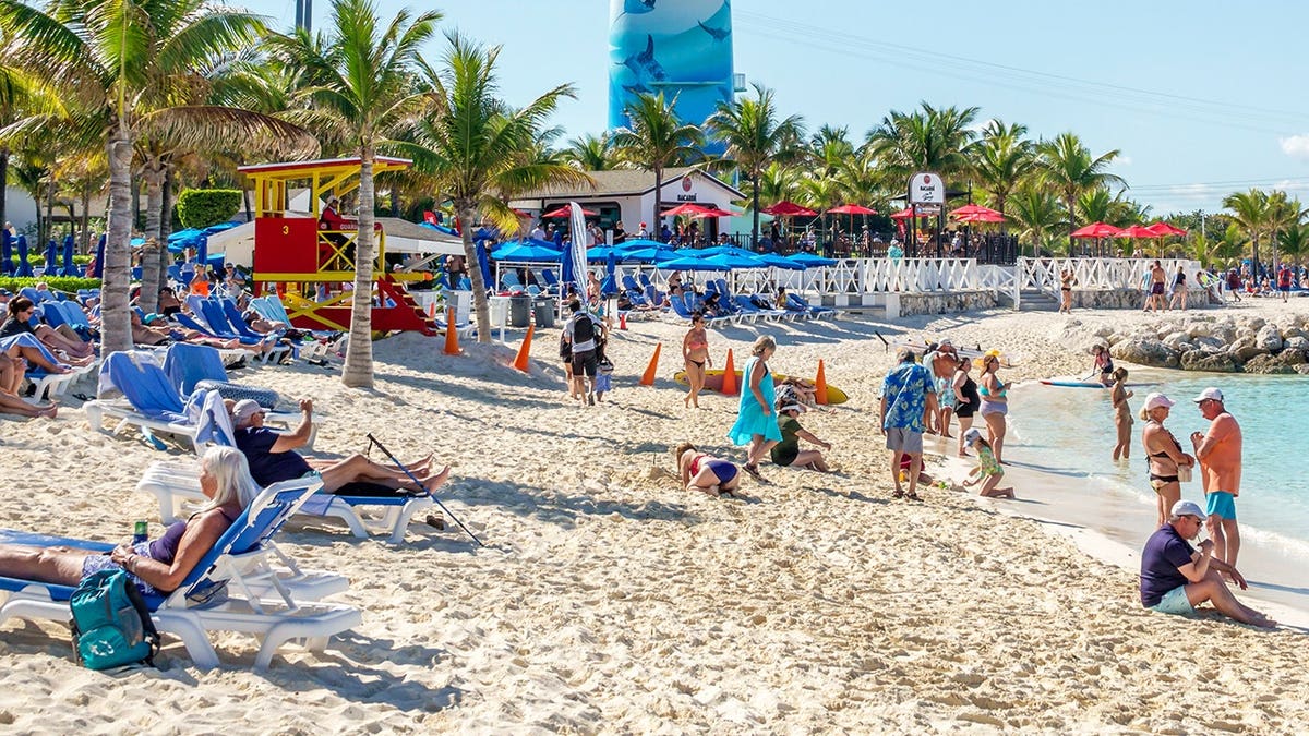 View of Bahamas beach with crowds