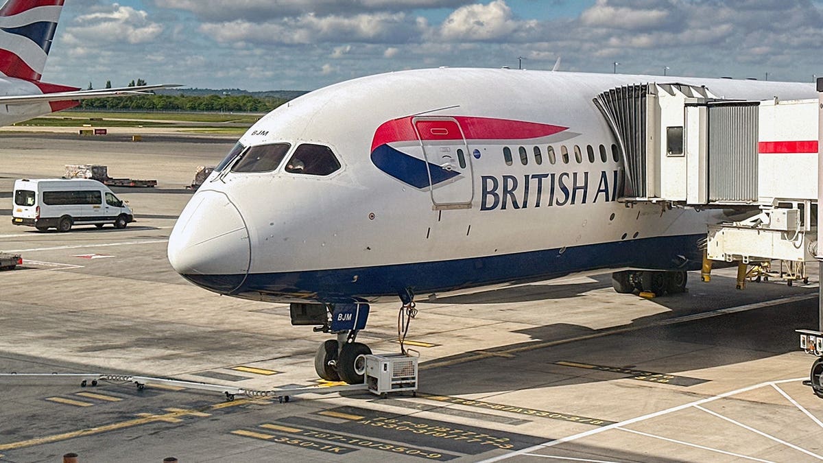 View of stock photo of BA plane on runway