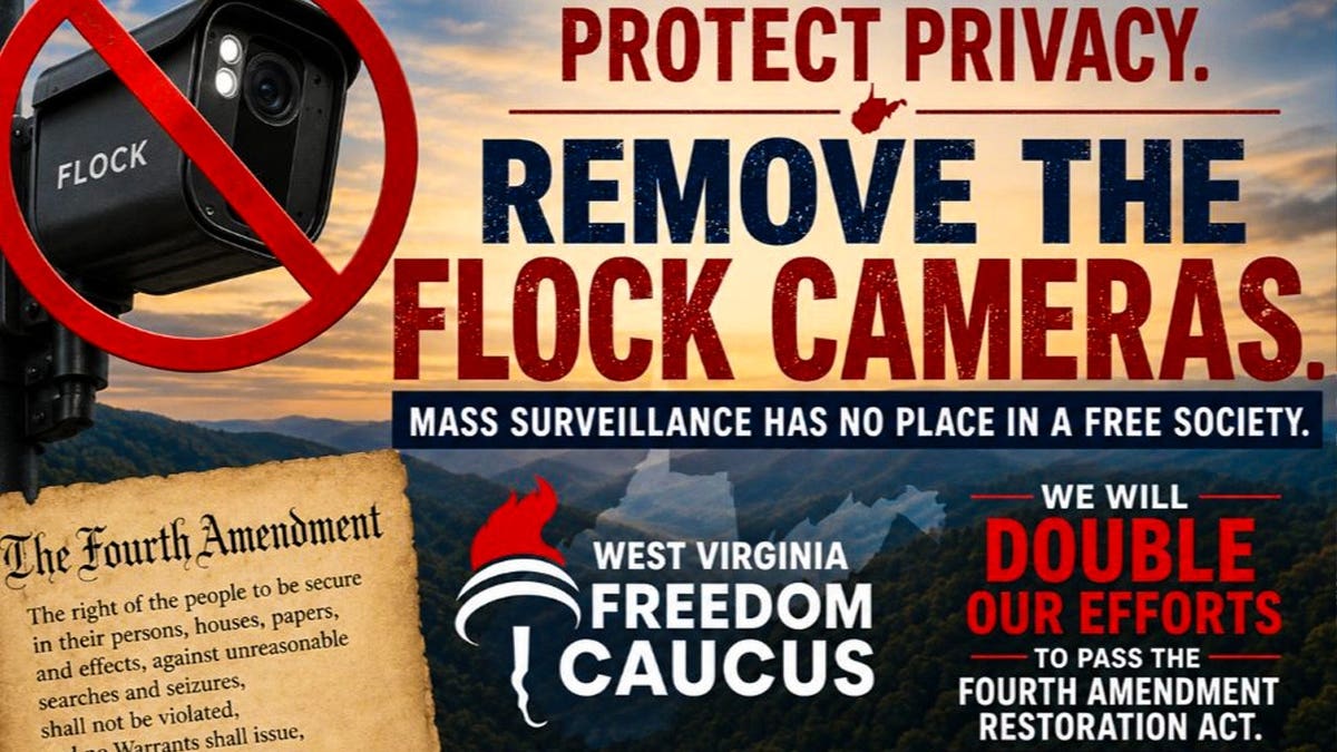 A West Virginia Freedom Caucus poster advocating for a ban on Flock cameras