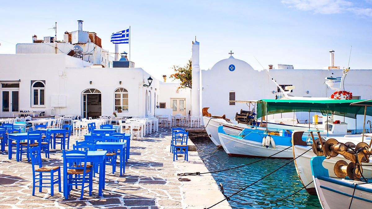 View of village on island of Paros in Greece