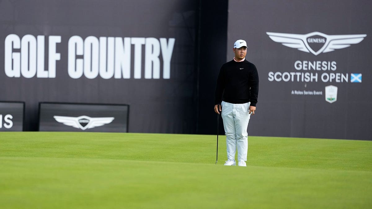 Tom Kim stands during the Genesis Scottish Open in North Berwick, Scotland.