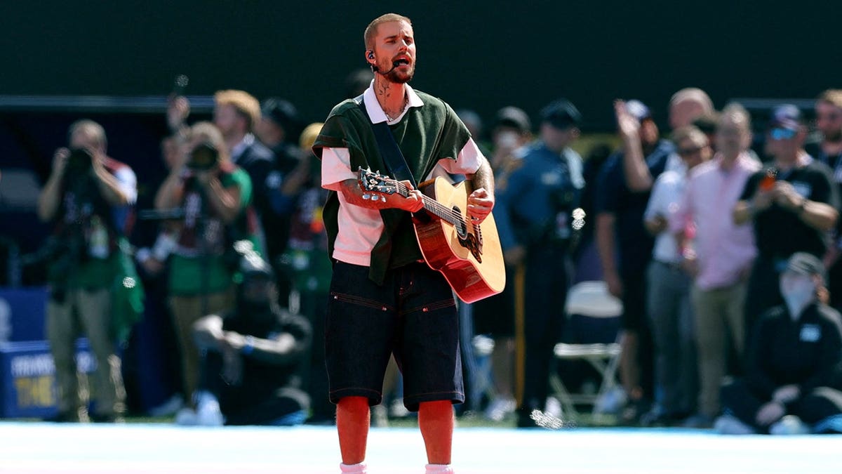 Justin Bieber performs during the halftime show.