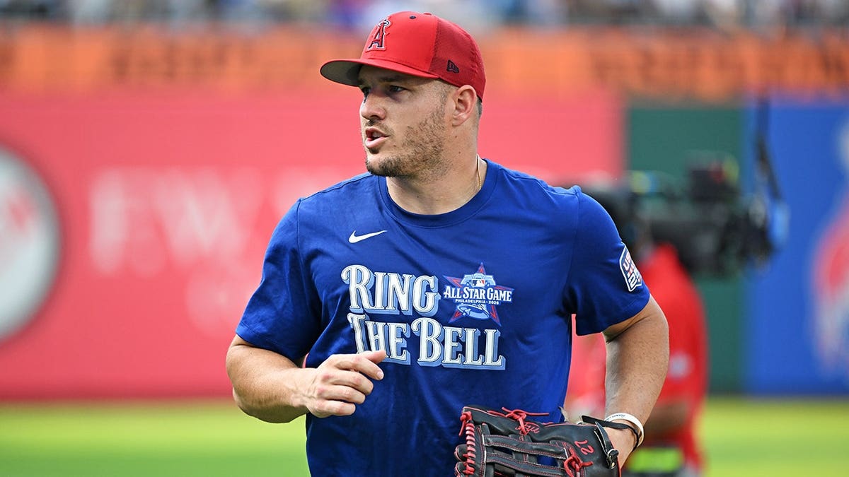 Mike Trout warms up before the MLB All-Star Game