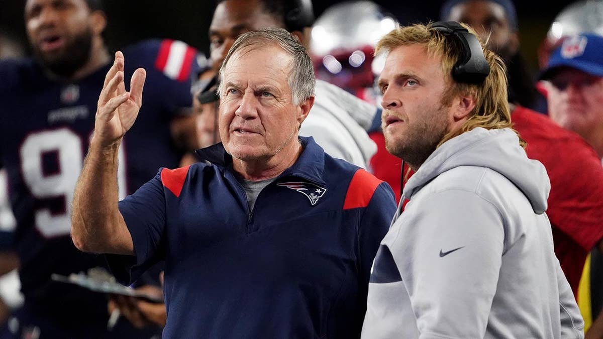Bill Belichick watches a replay pinch Steve Belichick during a crippled successful Foxborough.