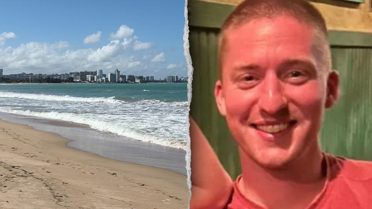 split image shows beach on left, victim on right