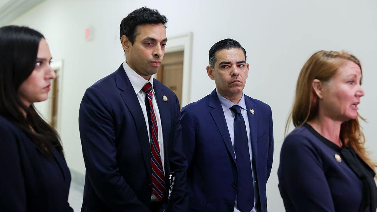 Representative Yassamin Ansari speaks with reporters in Washington, D.C.