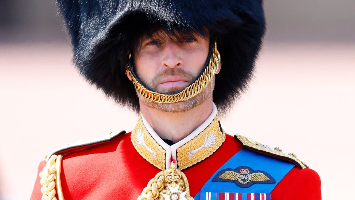 Close-up of Prince William in uniform at Trooping the Colour.