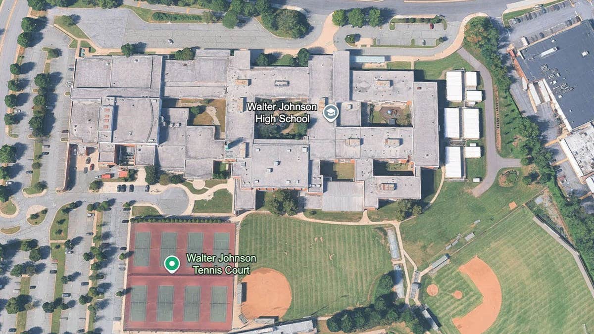 Aerial view of Walter Johnson High School campus in Bethesda, Maryland