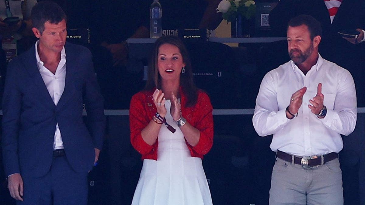 U.S. Secretary of Homeland Security Markwayne Mullin and wife Christie Mullin in the stands at Seattle Stadium.