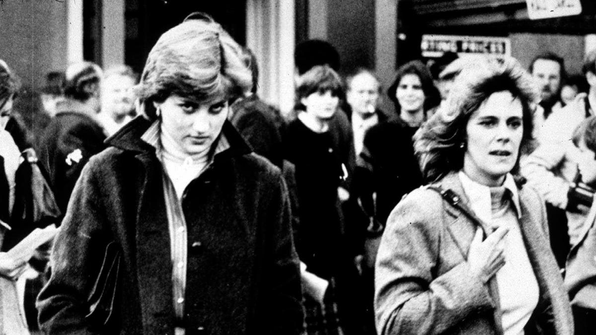 Lady Diana Spencer and Camilla Parker-Bowles stand at Ludlow Races.