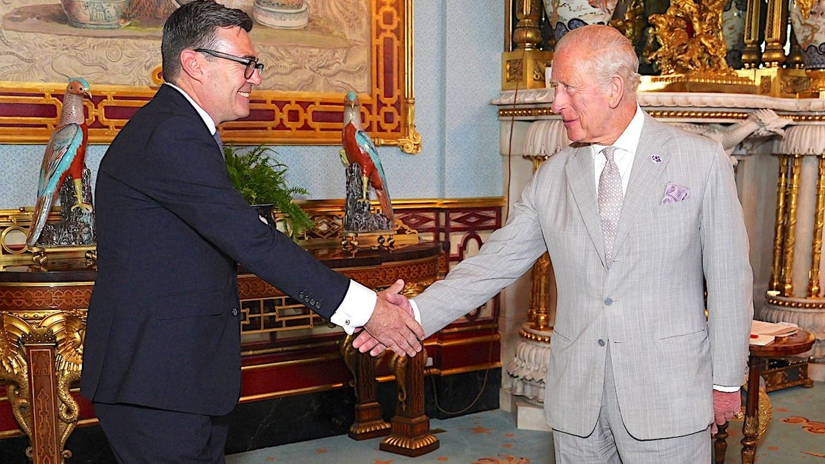 King Charles III welcomes Andy Burnham at Buckingham Palace.