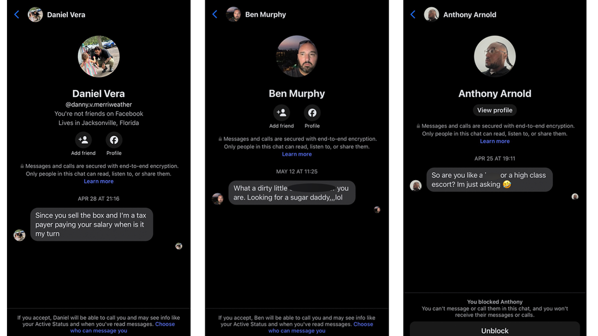 Attorneys provided screenshots from Varvaro's social media inboxes showing alleged harassment.