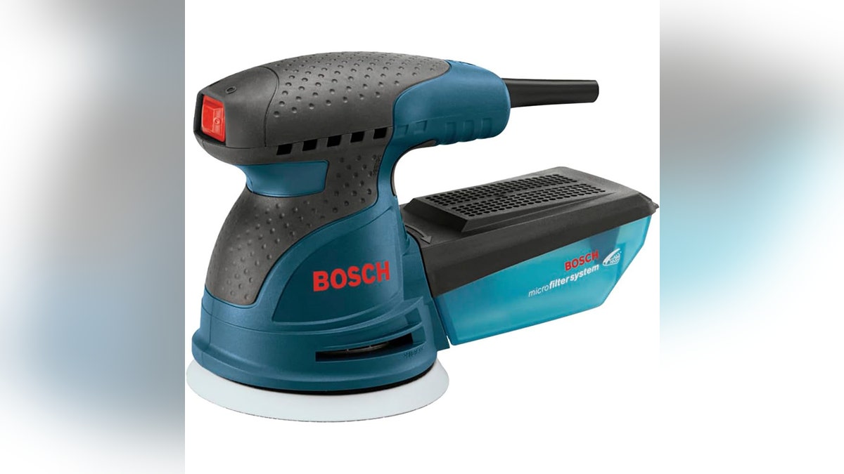 Quickly sand surfaces with a Bosch sander. 