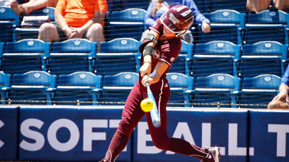 Brylie St. Clair hits against Tennessee at Katie Seashole Pressly Stadium.
