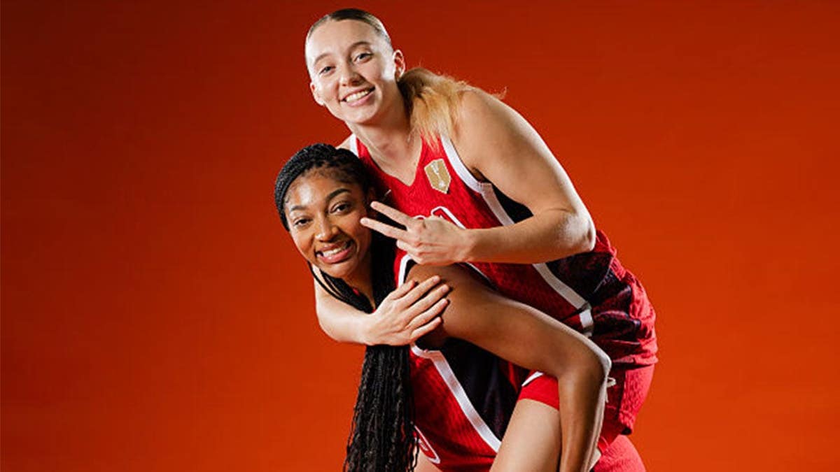Paige Bueckers and Angel Reese of USA