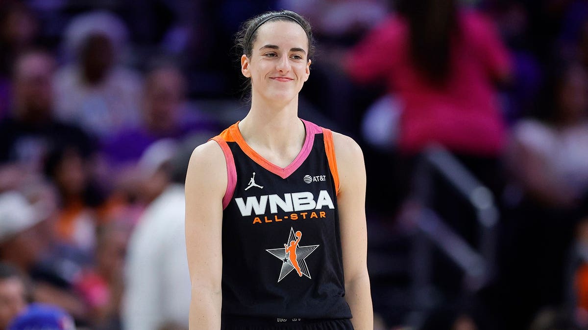 Caitlin Clark reacts during nan 2024 WNBA All-Star Game.