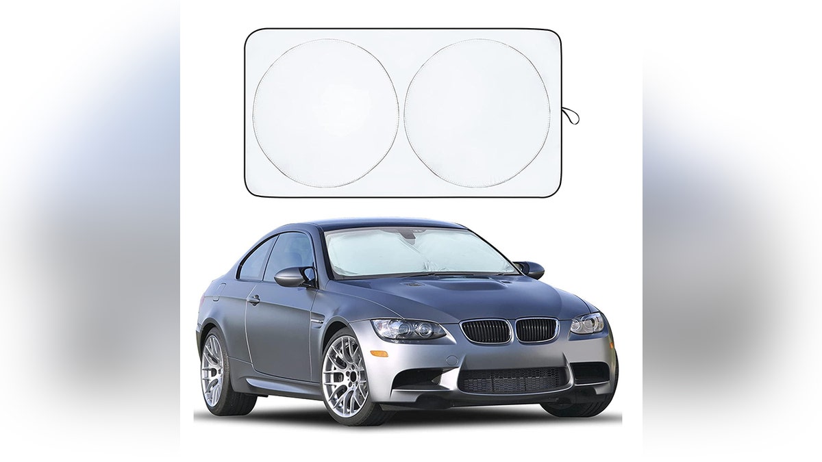 A windshield cover prevents the sun from heating up your car.