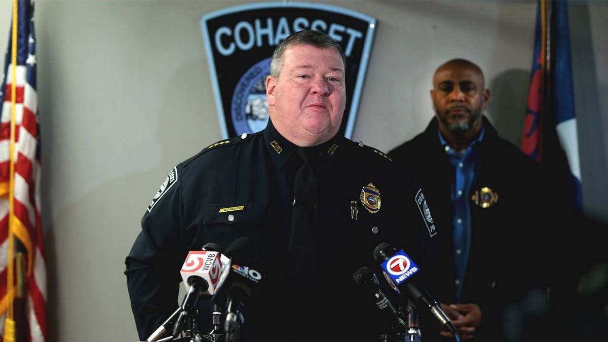 Cohasset Police Chief William Quigley speaking at a press conference
