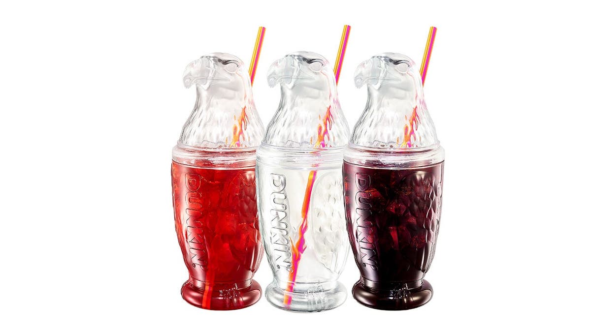 An array of the Dunkin' eagle cups.