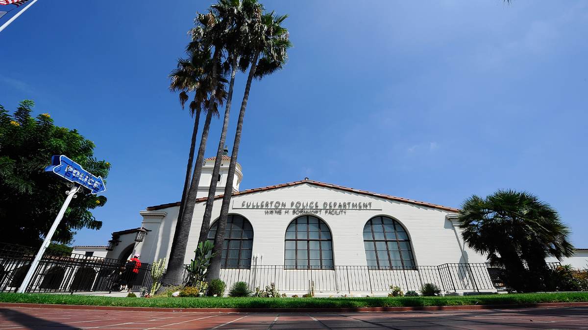 The Fullerton Police Department in Fullerton, California, where prosecutors say Theresa Jones was fatally shot while sitting in her vehicle