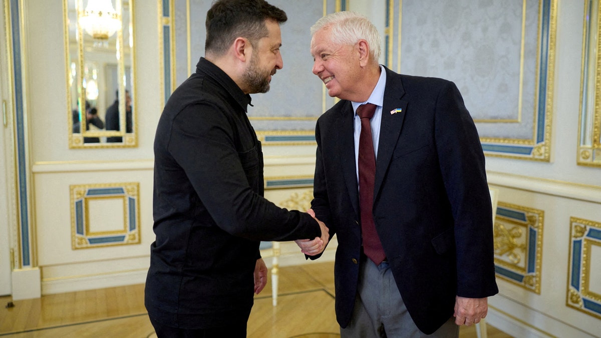 Ukraine's President Volodymyr Zelenskiy welcomes U.S. Senator Lindsey Graham (R-SC) 