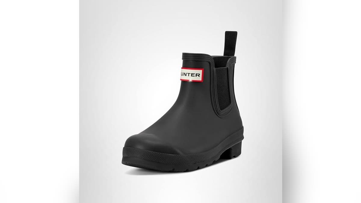 Hunter boots are a reliable choice for wet weather.