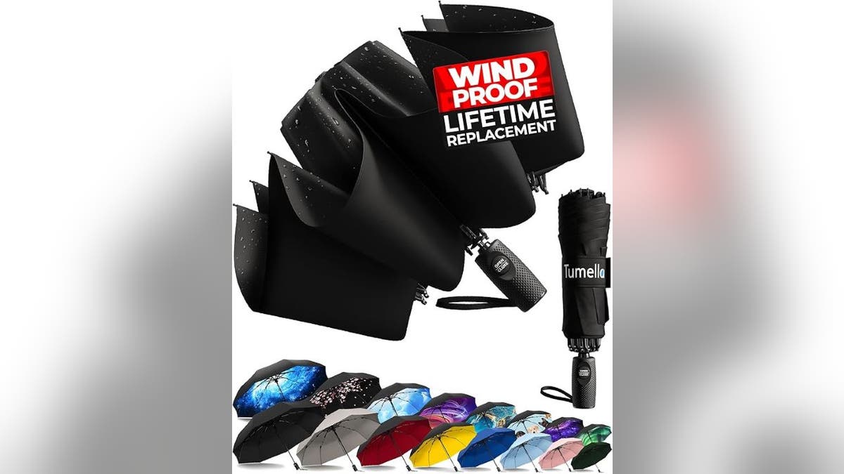 This windproof umbrella uses tougher inner rails to prevent damage.