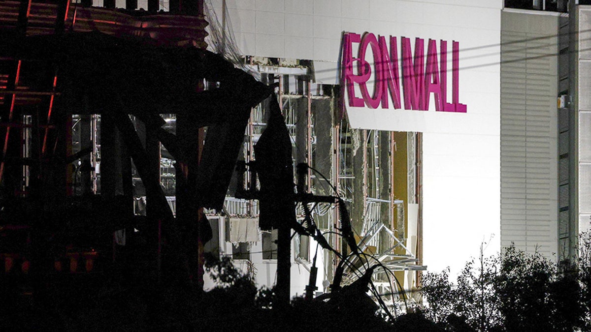 The damaged Aeon Mall shopping centre, where, according to local media, an explosion occurred after an earthquake with a preliminary magnitude of 7.1 struck Japan's southern Kumamoto prefecture, in Kashima Town, Kumamoto Prefecture, Japan, July 28, 2026. Kyodo/via REUTERS ATTENTION EDITORS - THIS IMAGE HAS BEEN SUPPLIED BY A THIRD PARTY. MANDATORY CREDIT. JAPAN OUT. NO COMMERCIAL OR EDITORIAL SALES IN JAPAN.