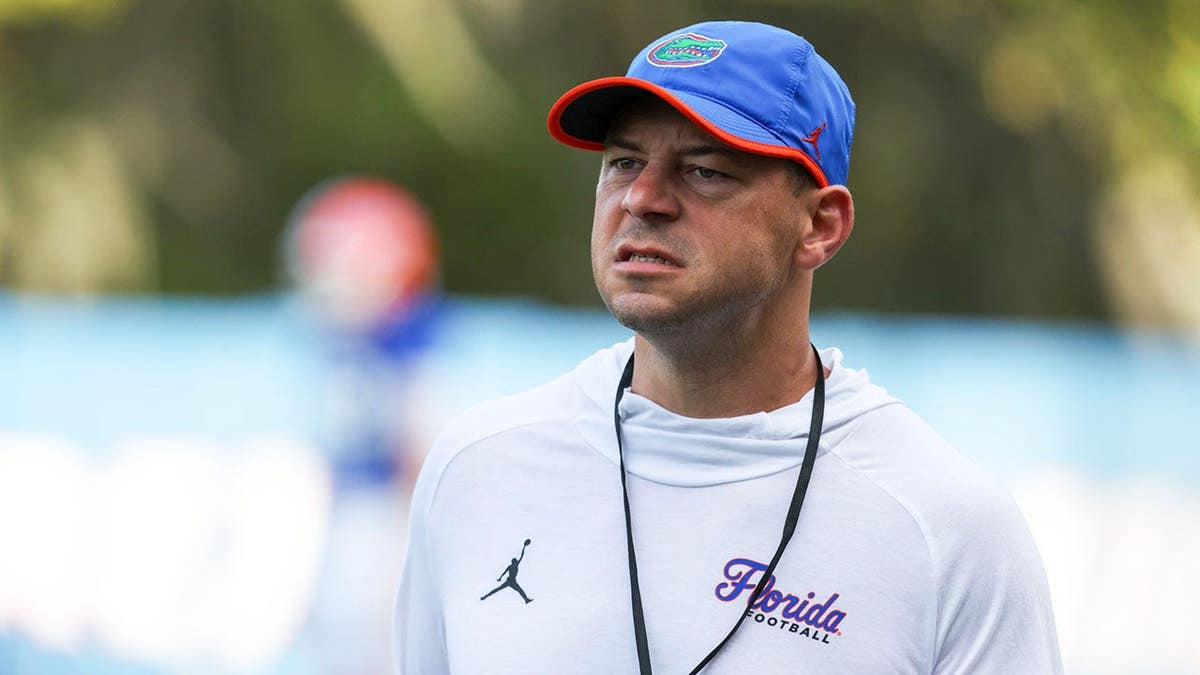 Jon Sumrall watches drills during spring practice at Sanders Practice Fields.