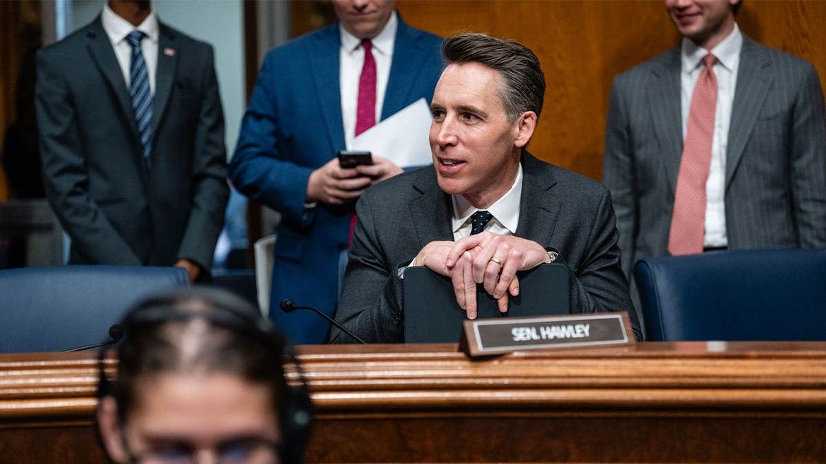 Sen. Josh Hawley speaks during a Senate committee hearing on Capitol Hill in Washington, D.C.