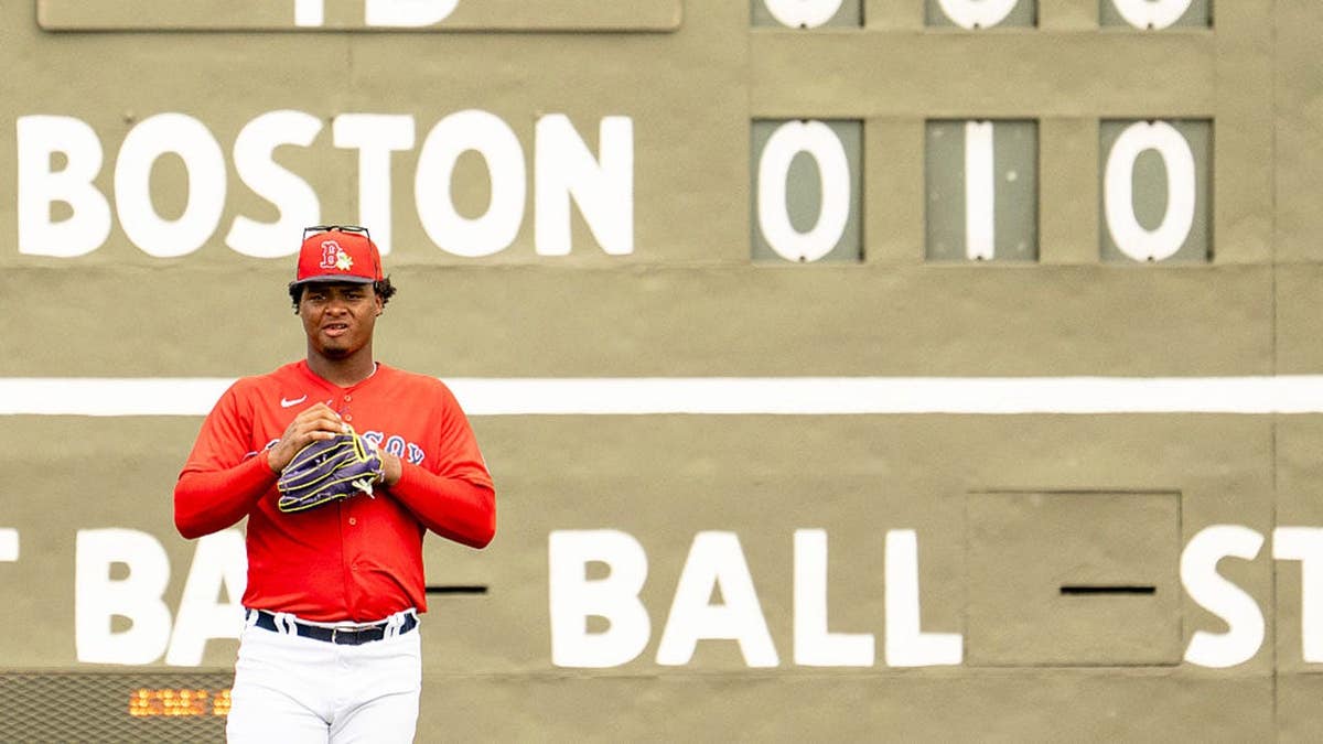 Justin Gonzales #35 of the Boston Red Sox looks on during a spring training game.