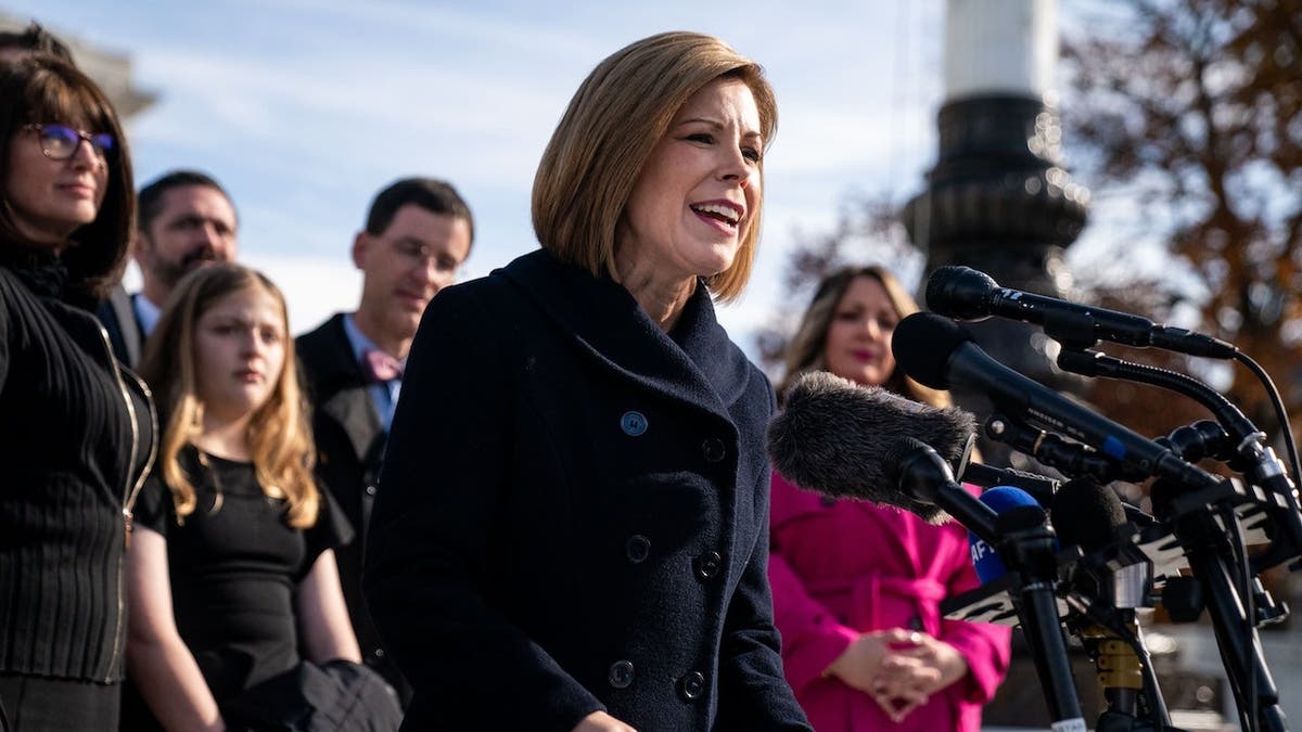 Kristen Waggoner speaks to members of the press in Washington, D.C.