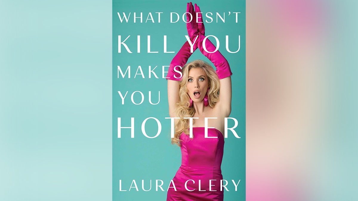 The cover of Laura Clery's book, which shows her in a pink dress.