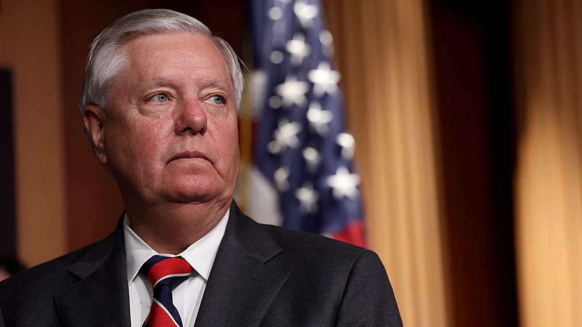 Lindsey Graham attends a press conference at the U.S. Capitol.