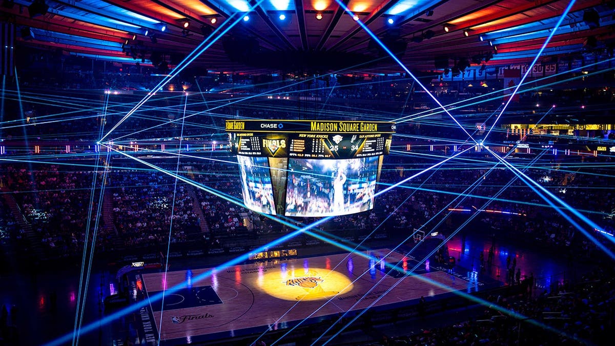 Knicks fans gather at Madison Square Garden for NBA Finals watch party.