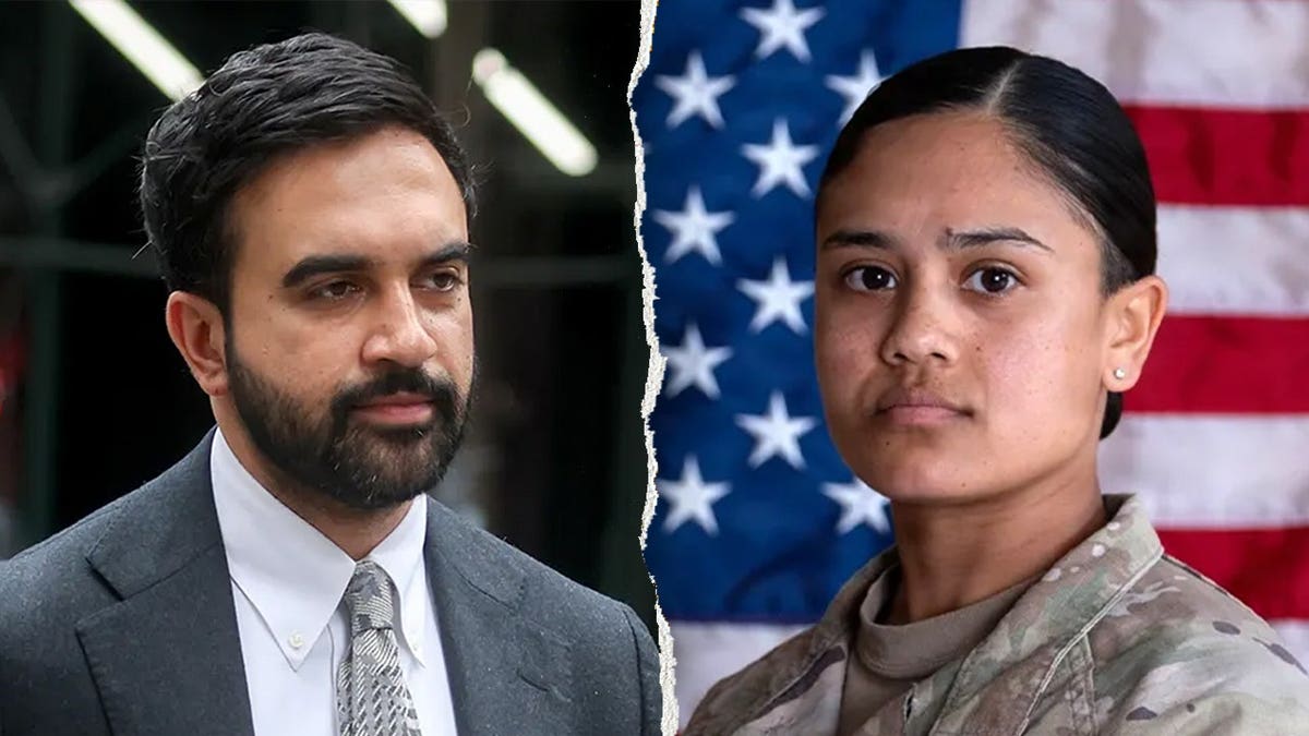 New York City Mayor Zohran Mamdani, left, and Army Sgt. Angel Sarah Rampersad