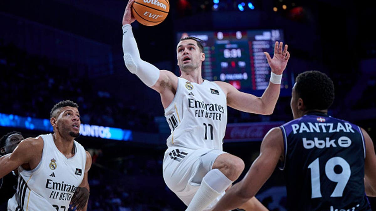 Mario Hezonja No. 11 of Real Madrid in action during a Liga Endesa game.